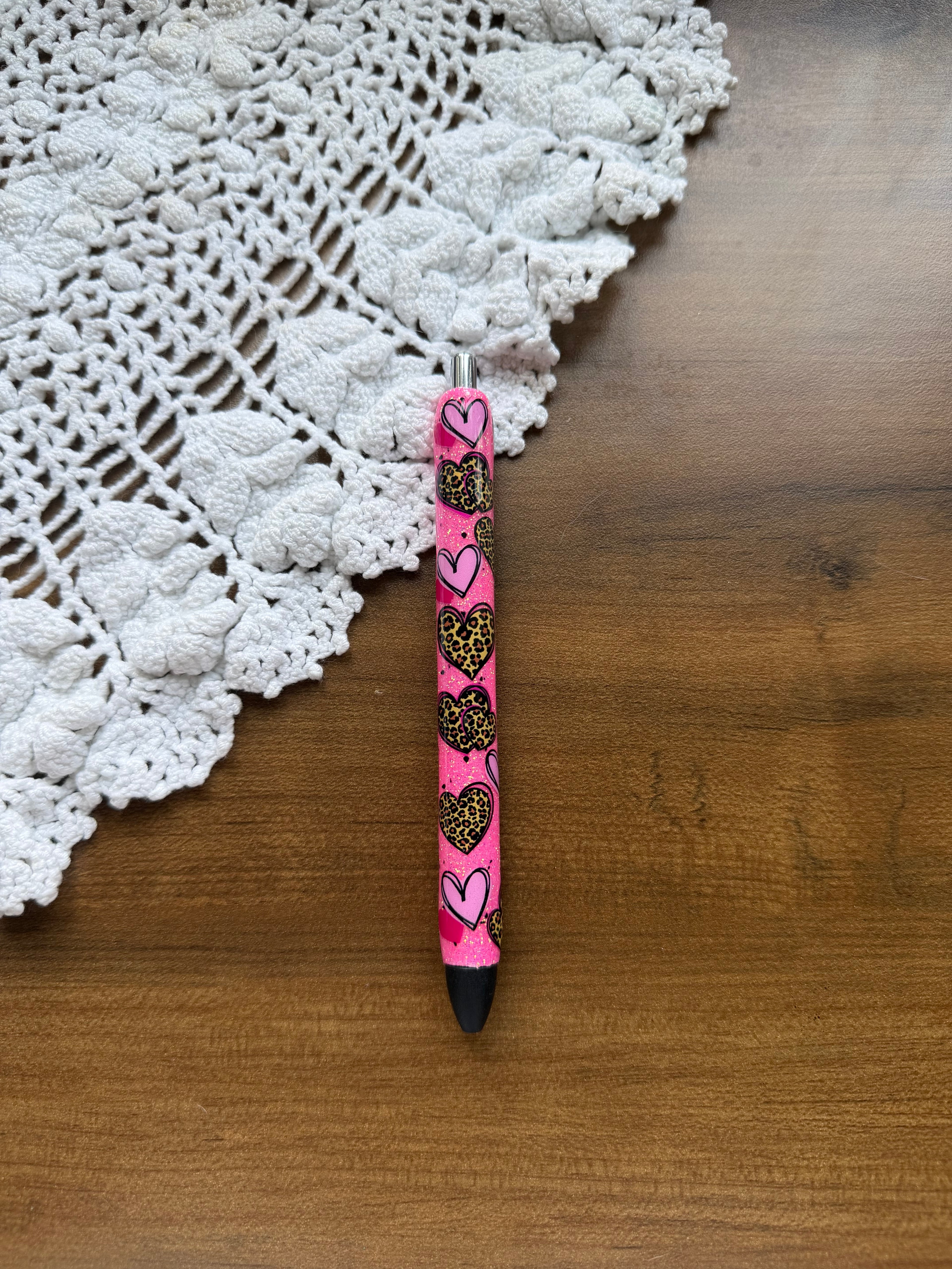 Pink Cheetah Hearts Pen