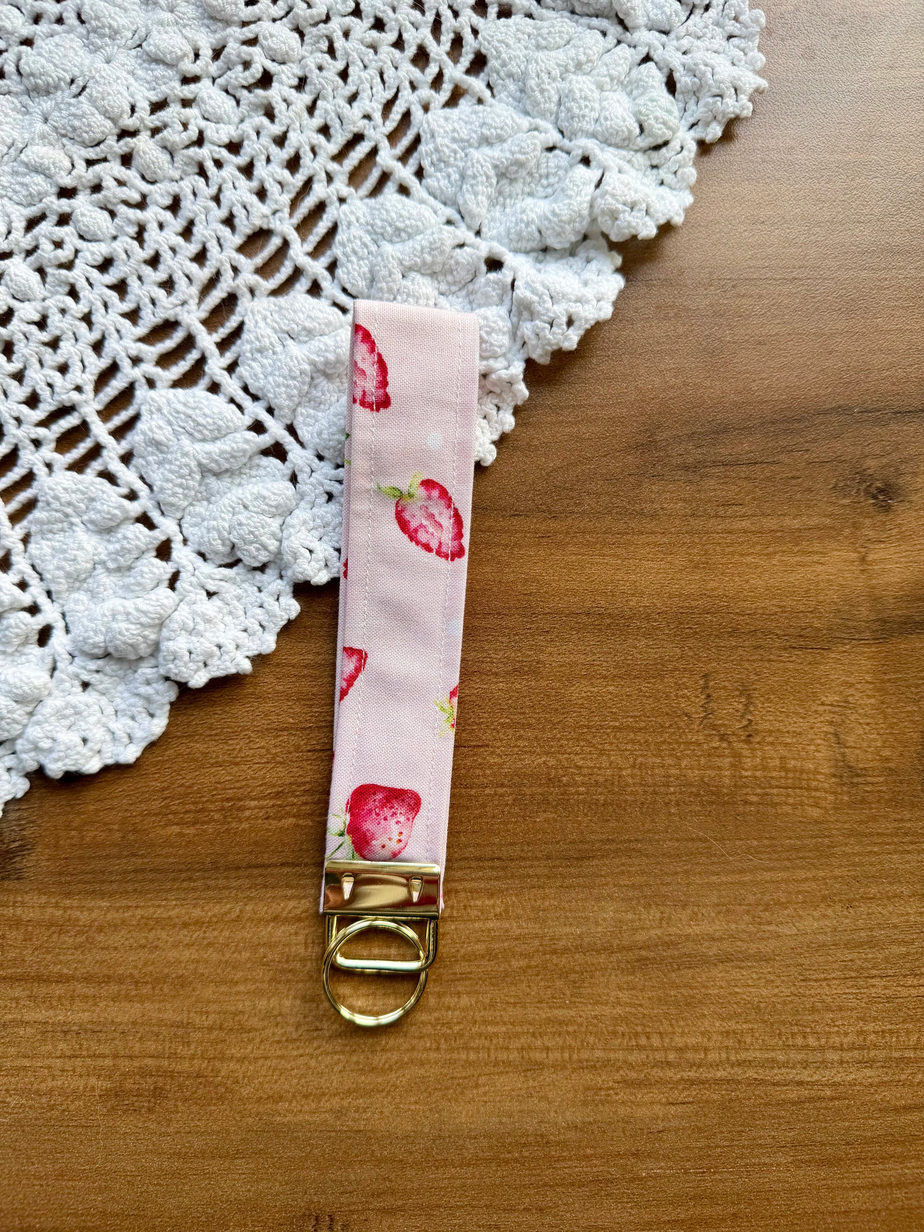 Strawberry Wristlet w/ Gold Keychain
