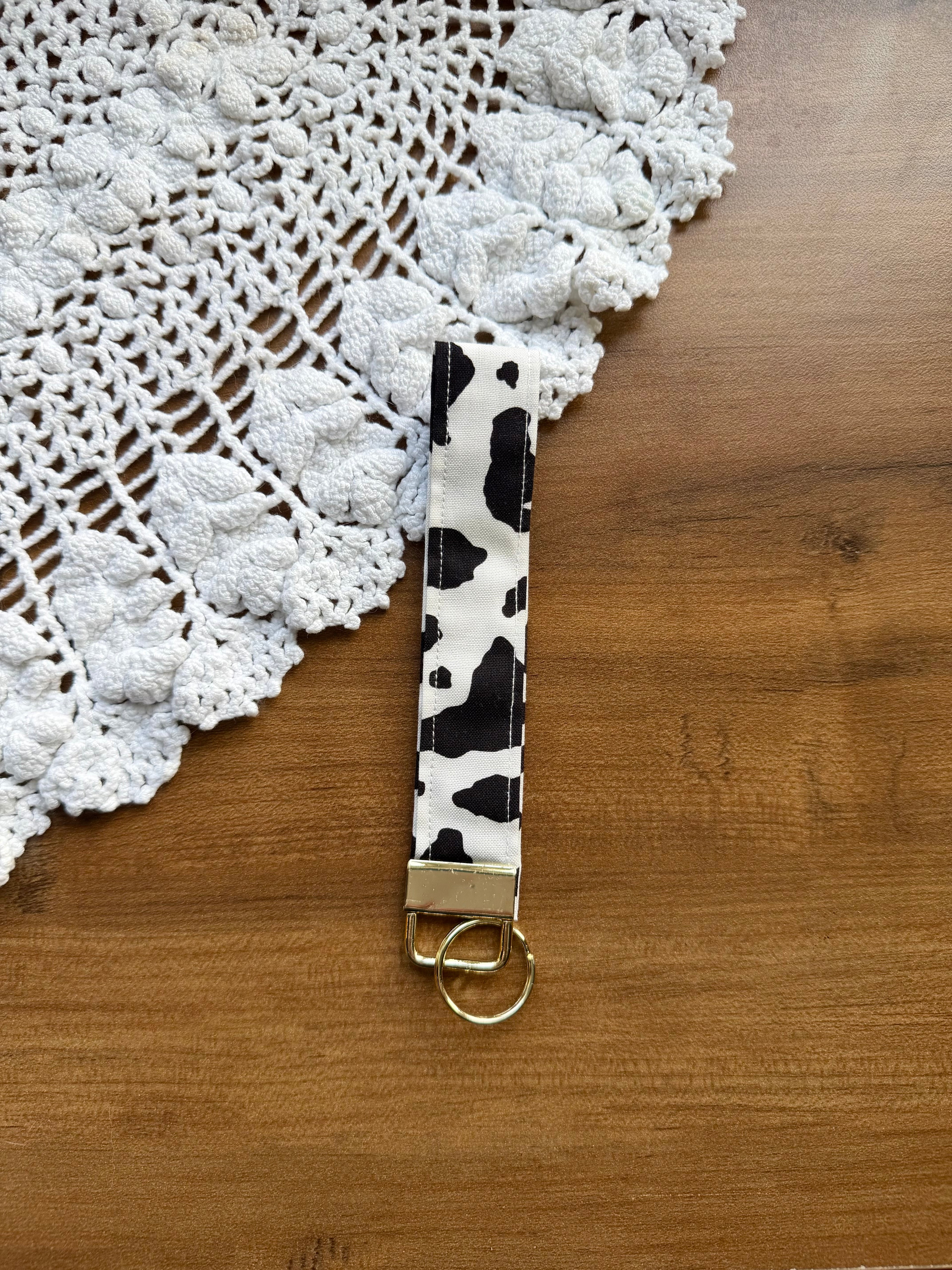 Cow Print Wristlet w/ Gold Keychain