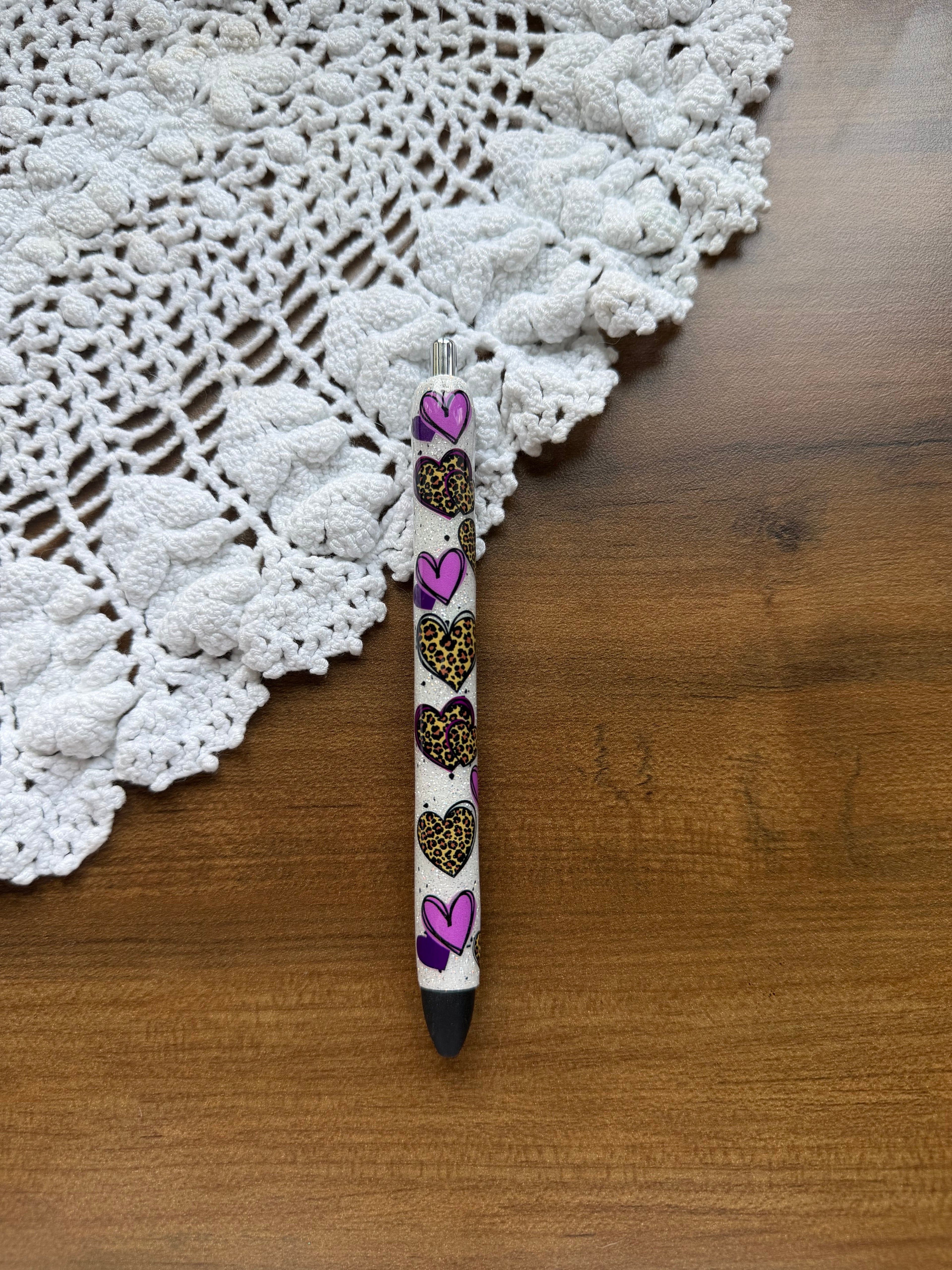 Purple Cheetah Heart Pen