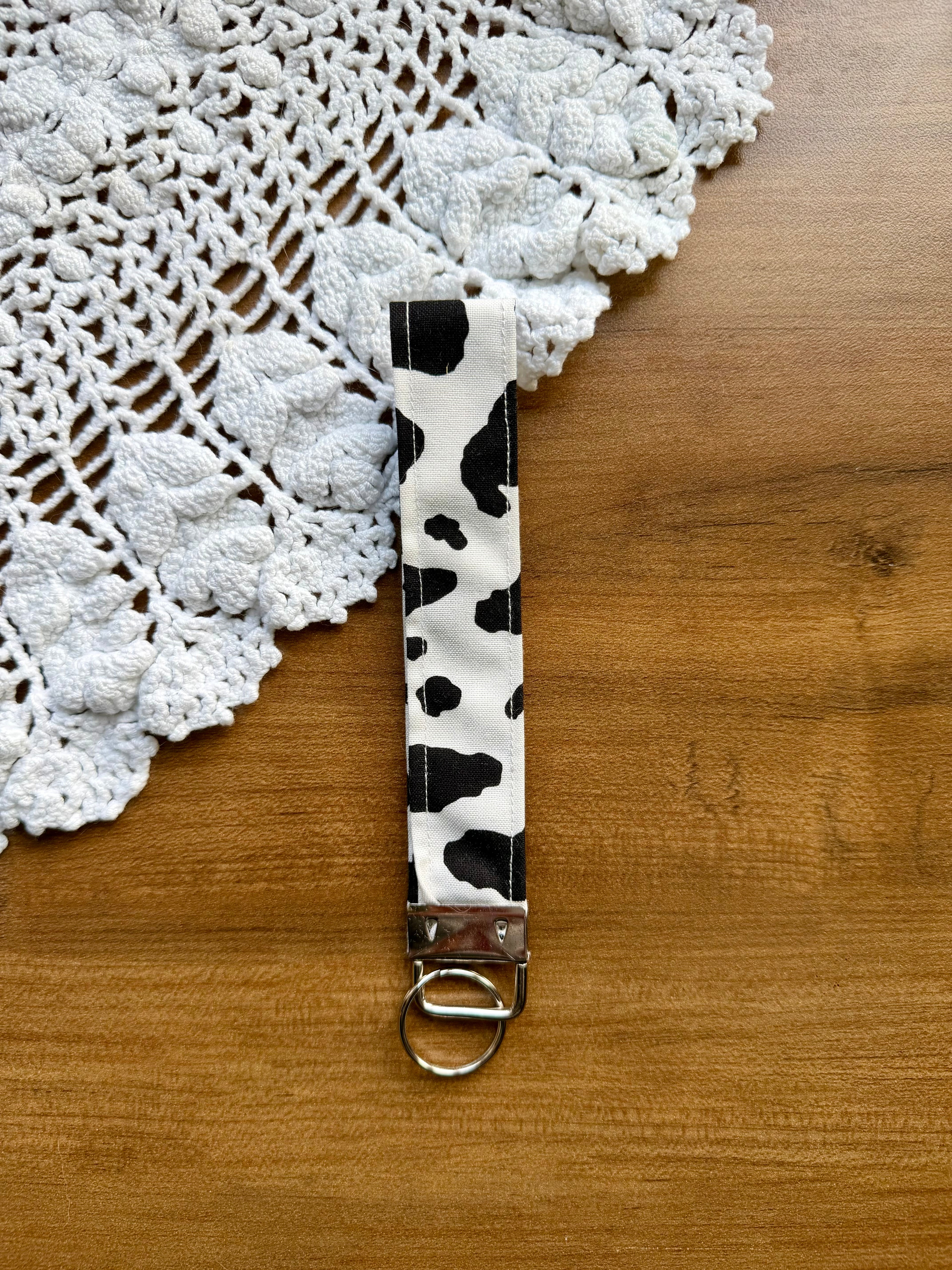 Cow Print Wristlet w/ Silver Keychain