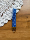 Navy Blue Polka Dots Wristlet w/ Bronze Keychain