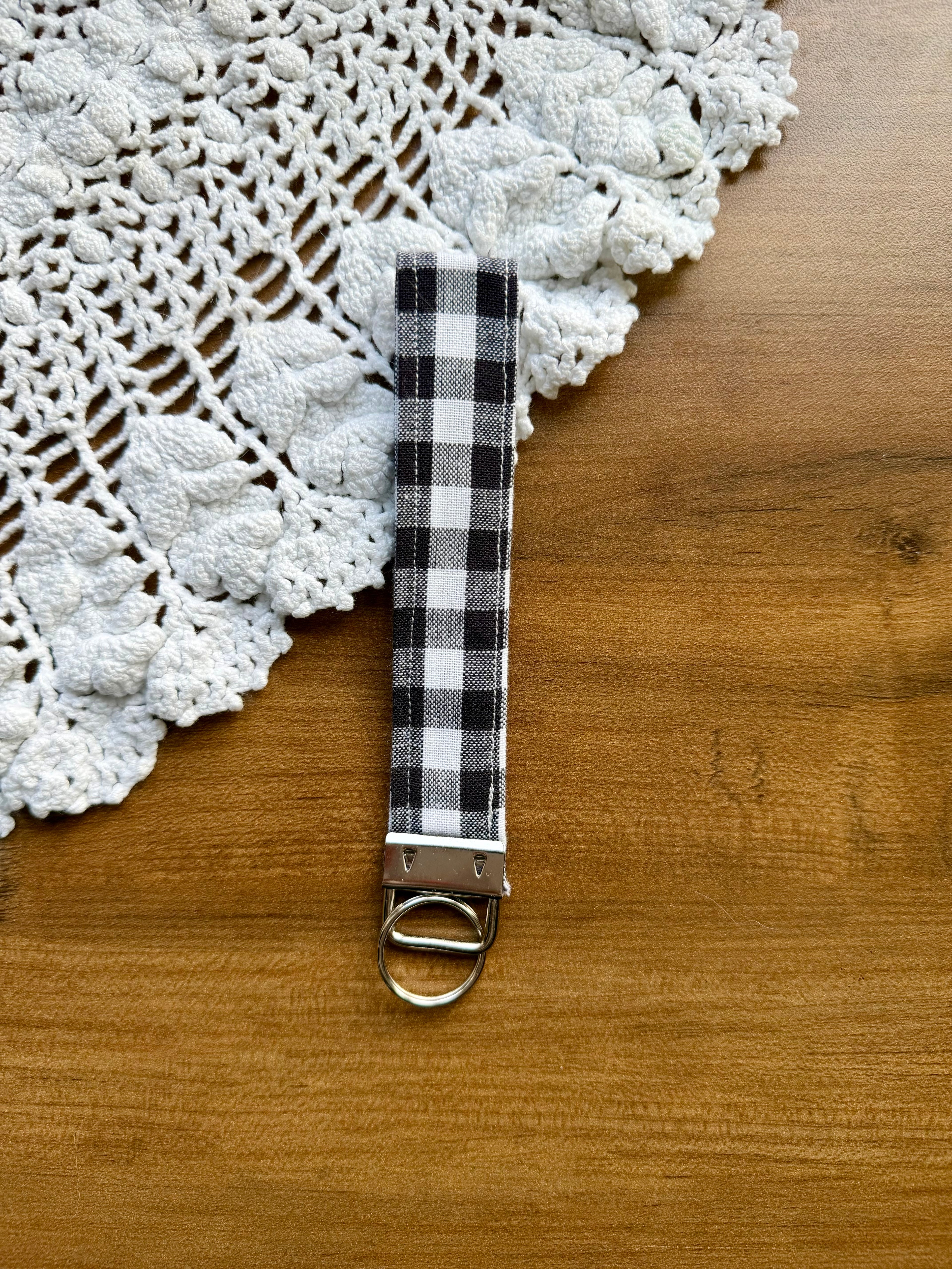Black Checkered Wristlet w/ Silver Keychain