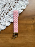 Pink Checkered Wristlet w/ Bronze Keychain