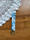 Blue Floral Wristlet w/ Gold Keychain