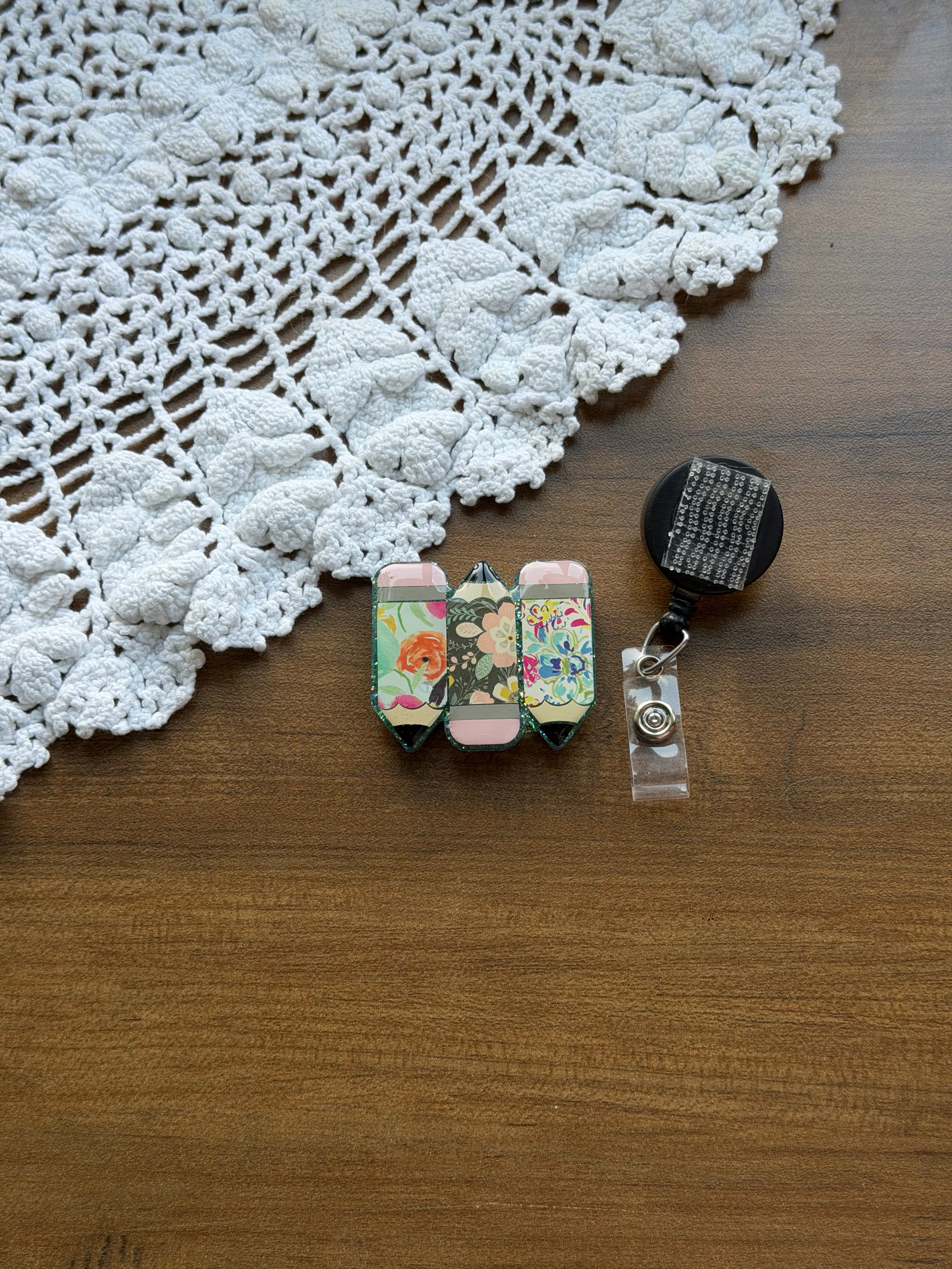 Floral Pencils Badge Reel
