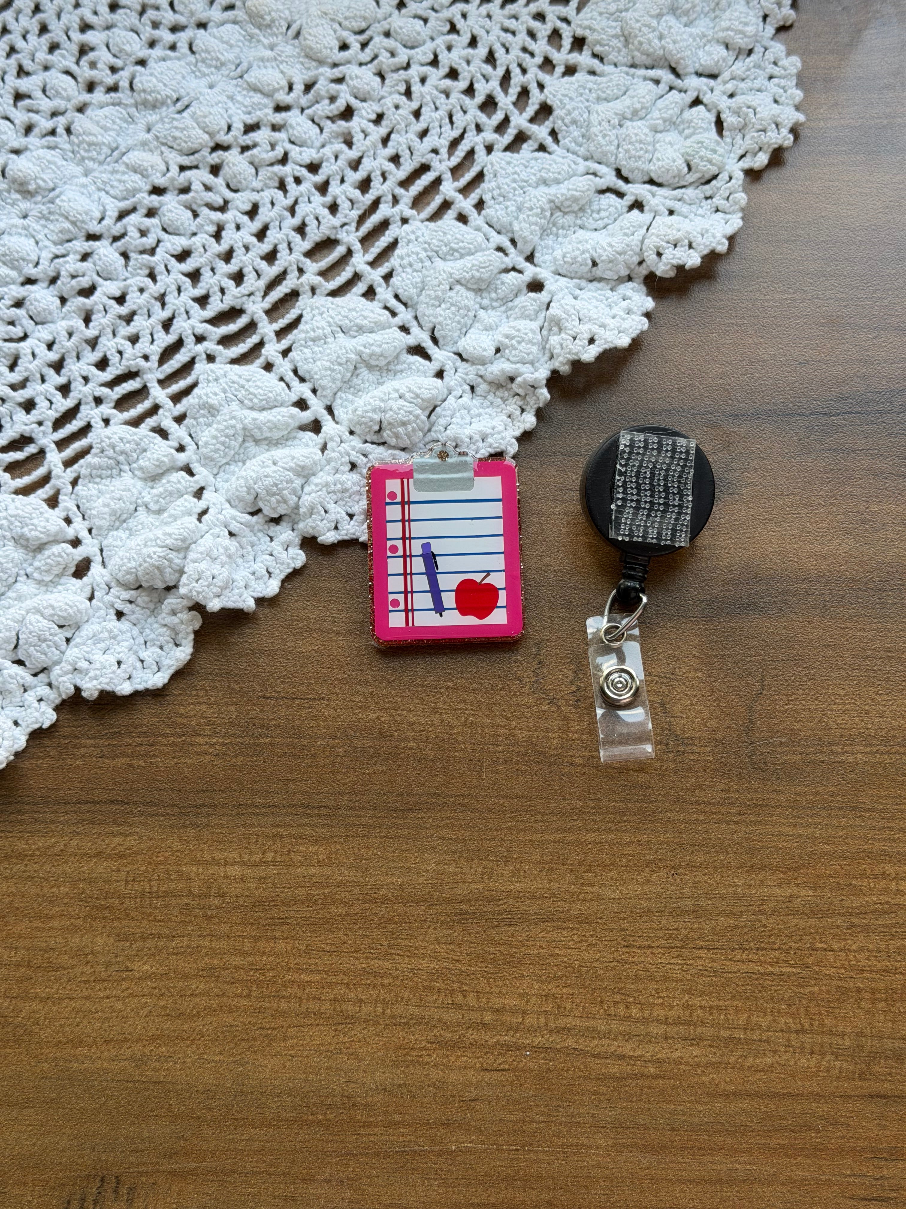 Pink Clipboard Badge Reel