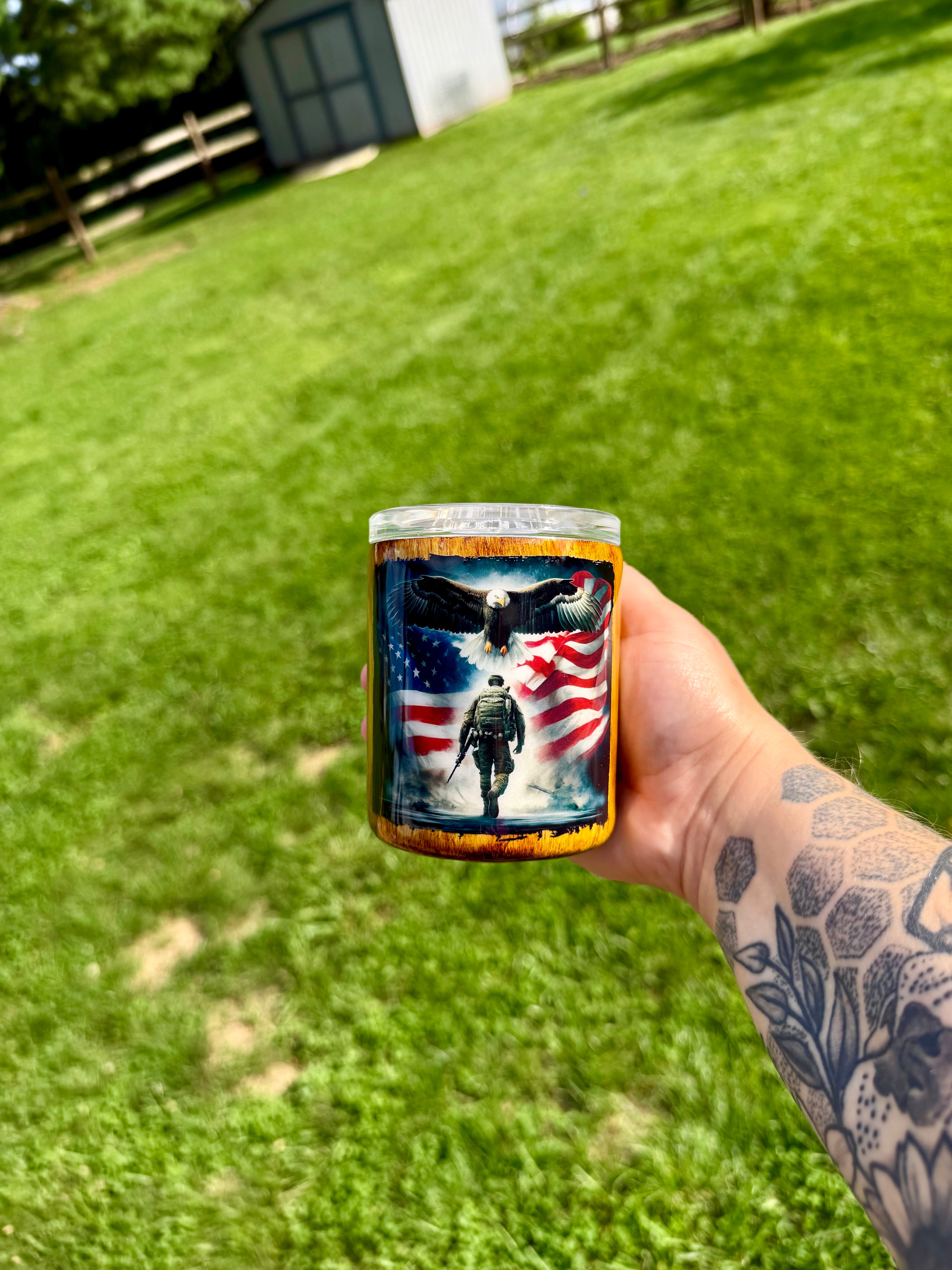 Wood Grain Veteran Flag Mini Tumbler