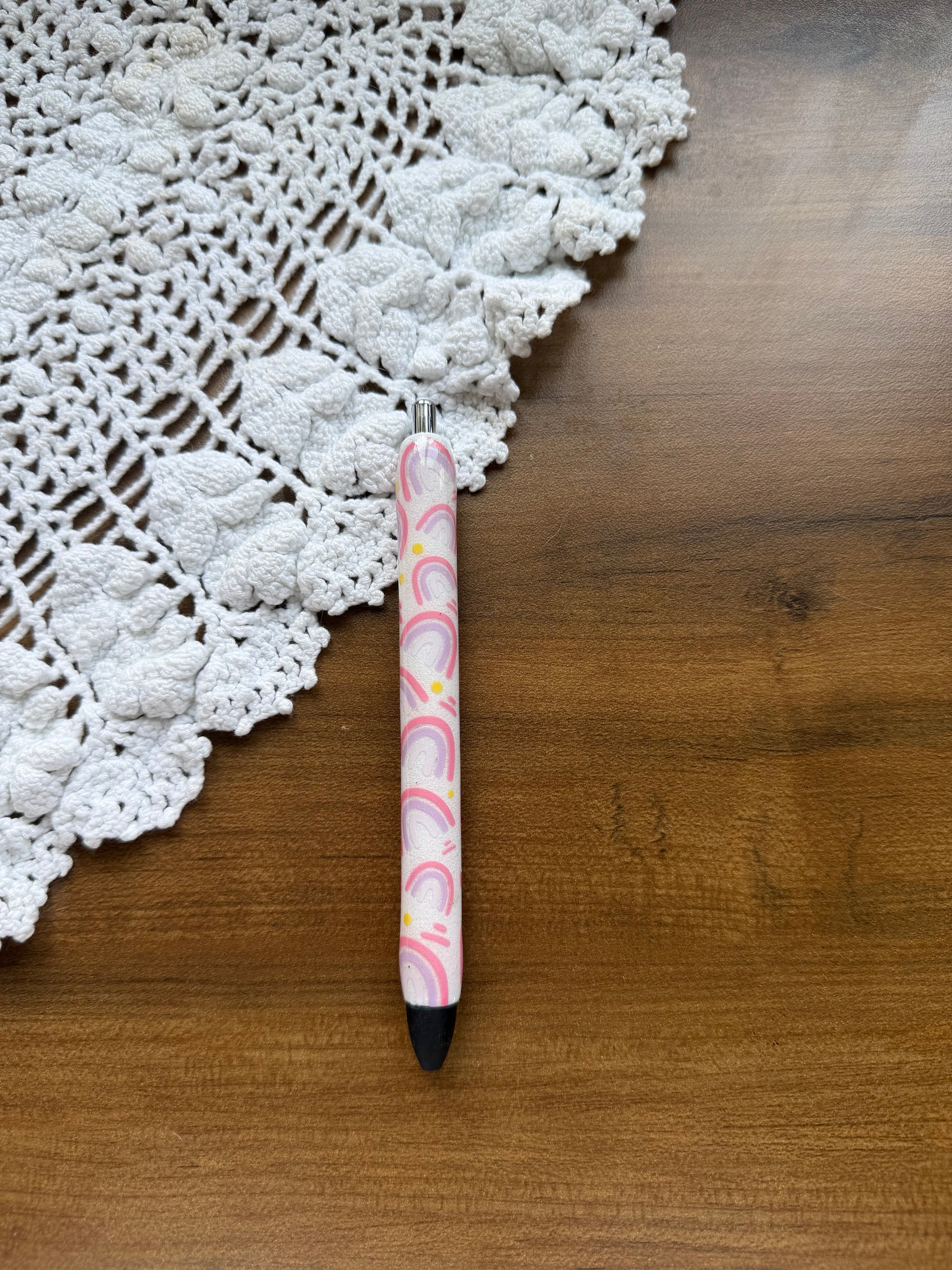 Rainbow Pen on Matte White Glitter