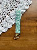 Sea Glass Floral Wristlet w/ Gold Keychain