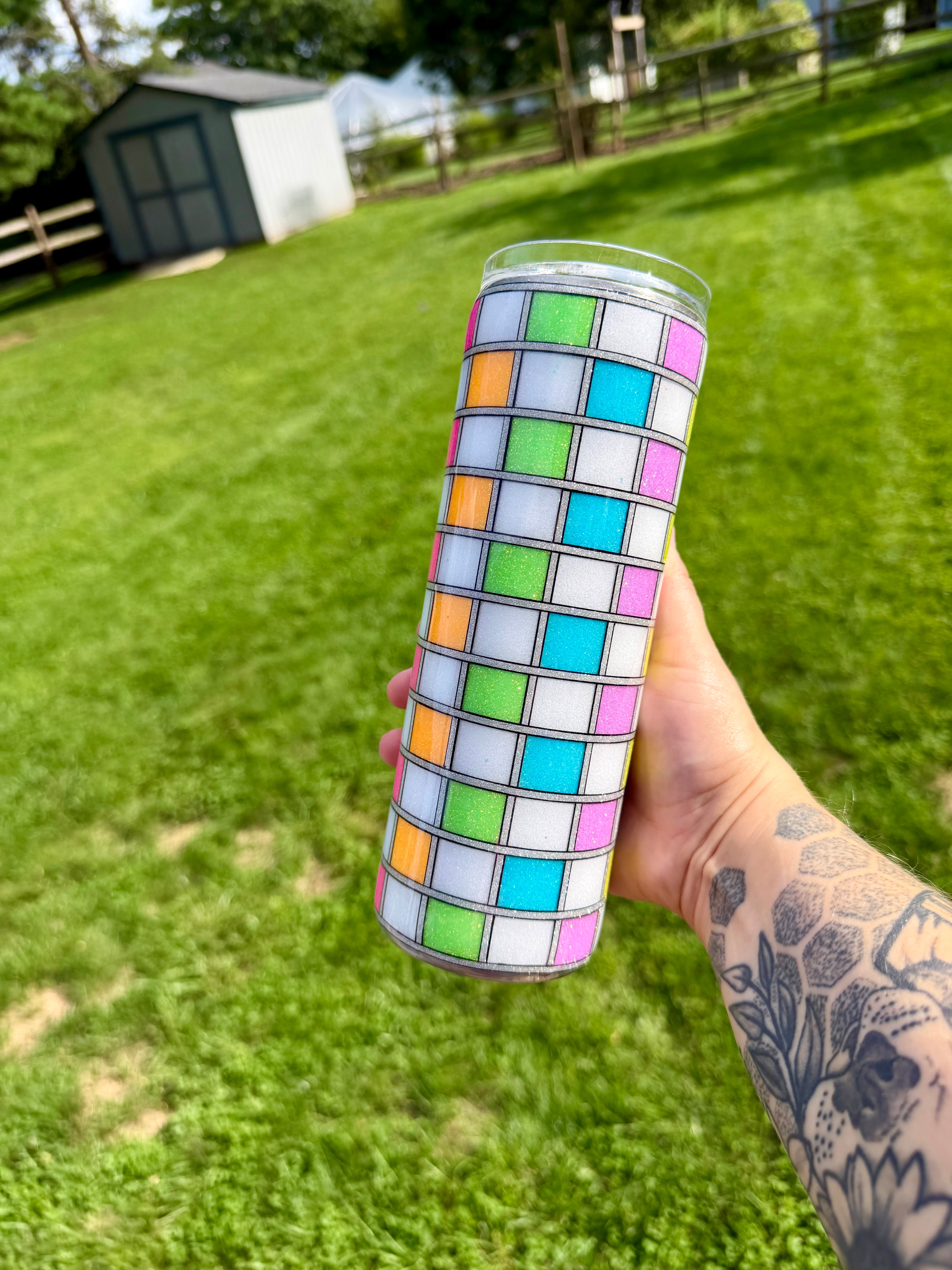Neon Checkered Plaid 20oz Tumbler