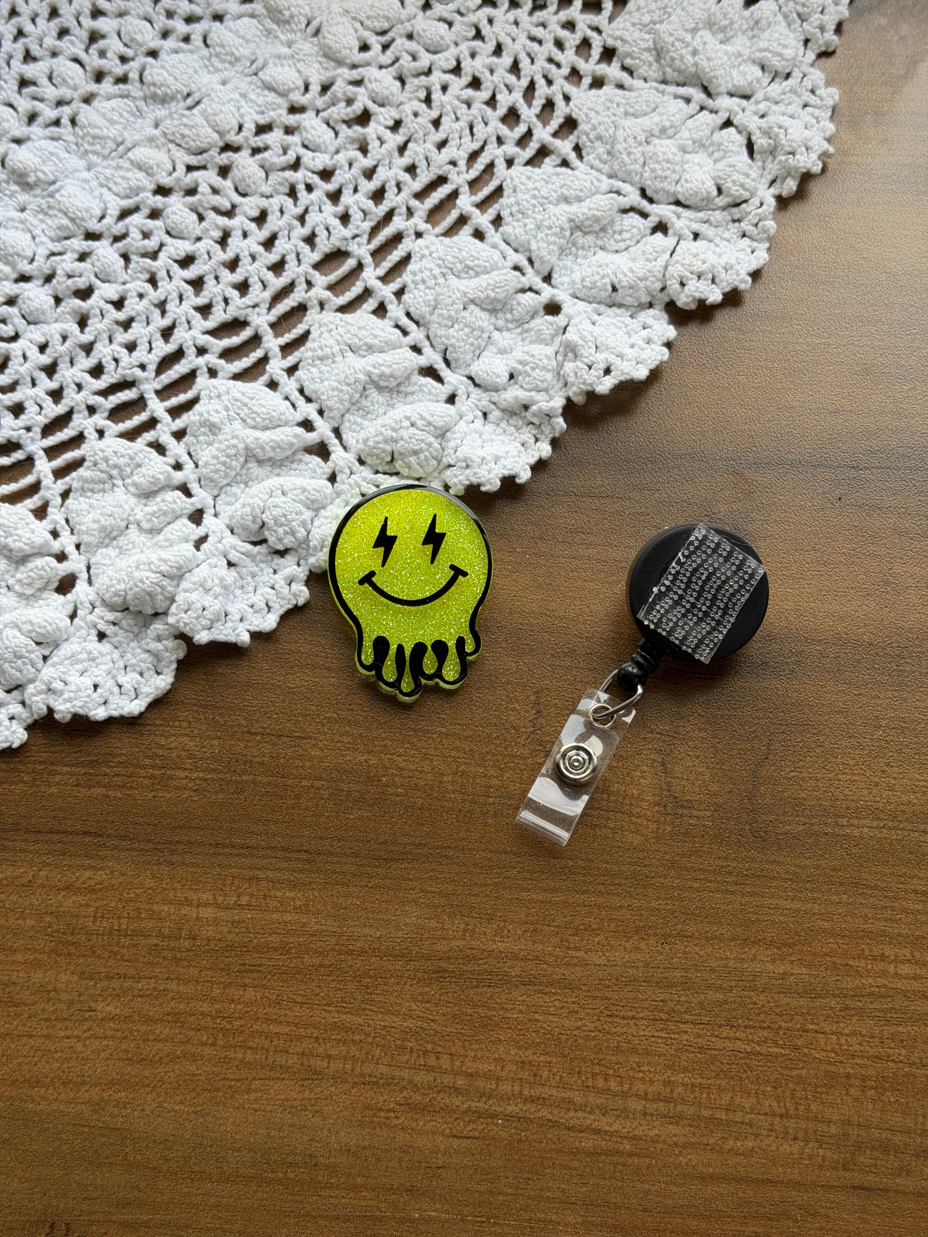 Yellow Droopy Smiley Badge Reel