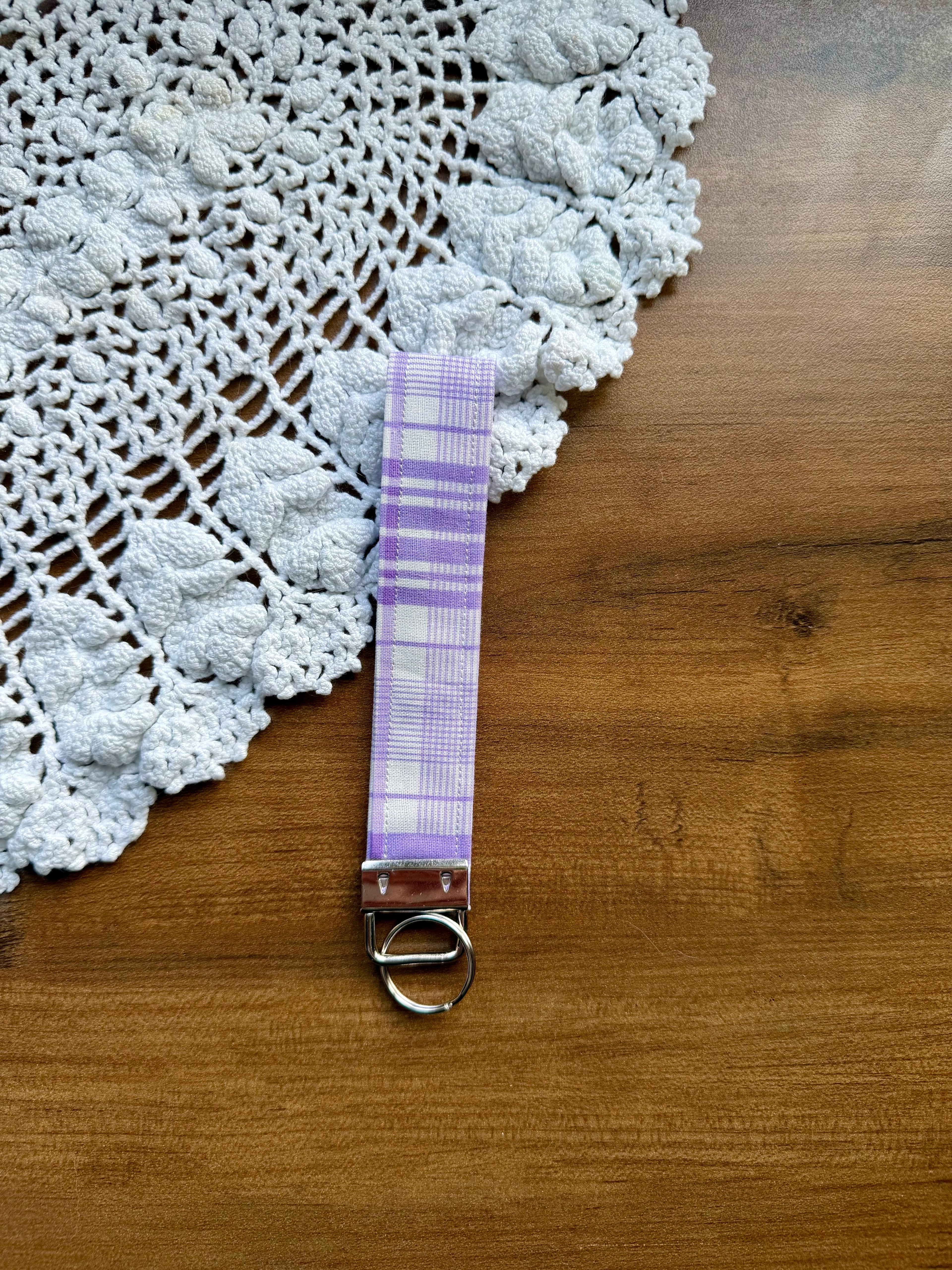 Purple Plaid Wristlet w/ Silver Keychain
