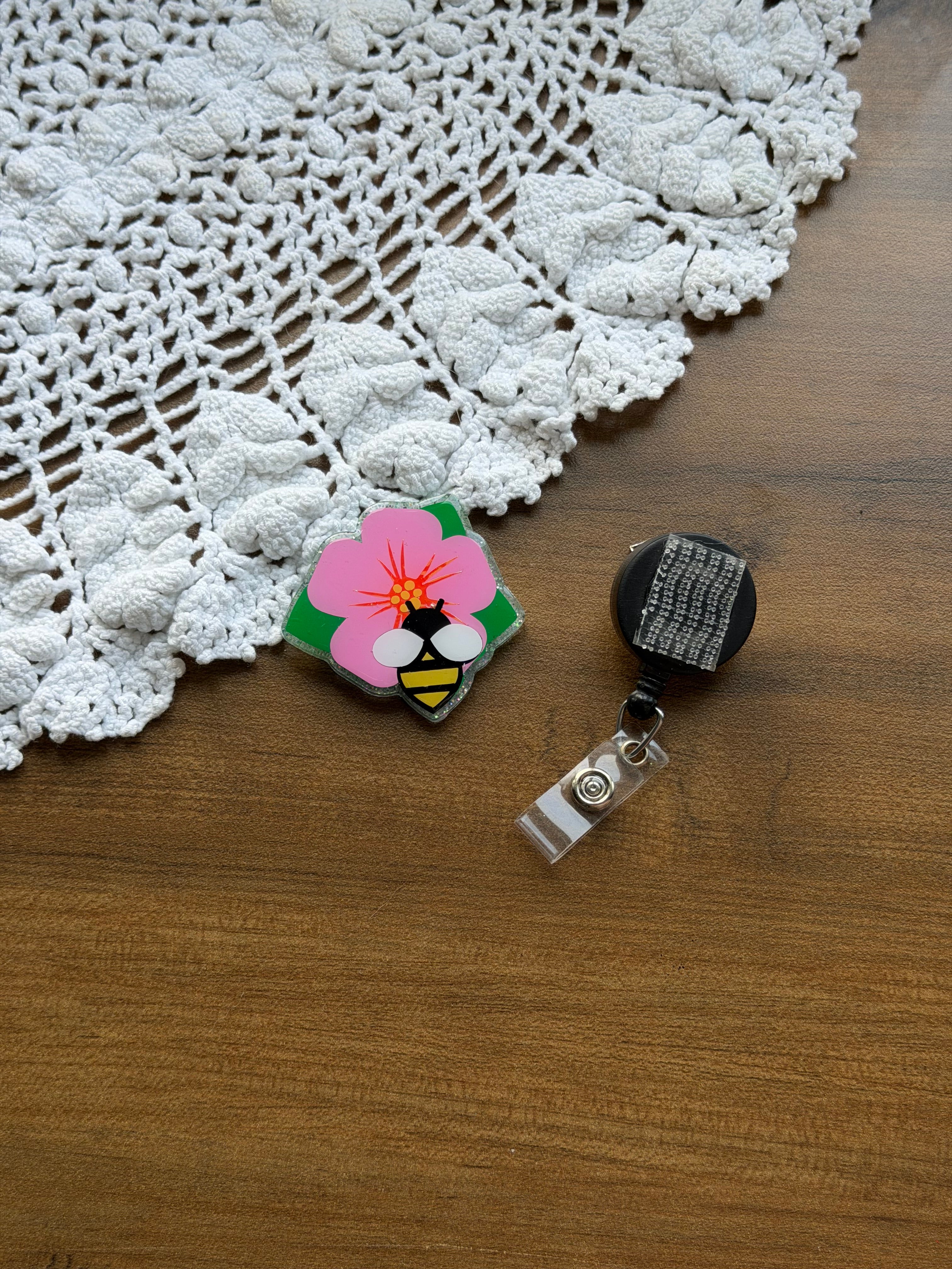 Honeybee Flower Badge Reel