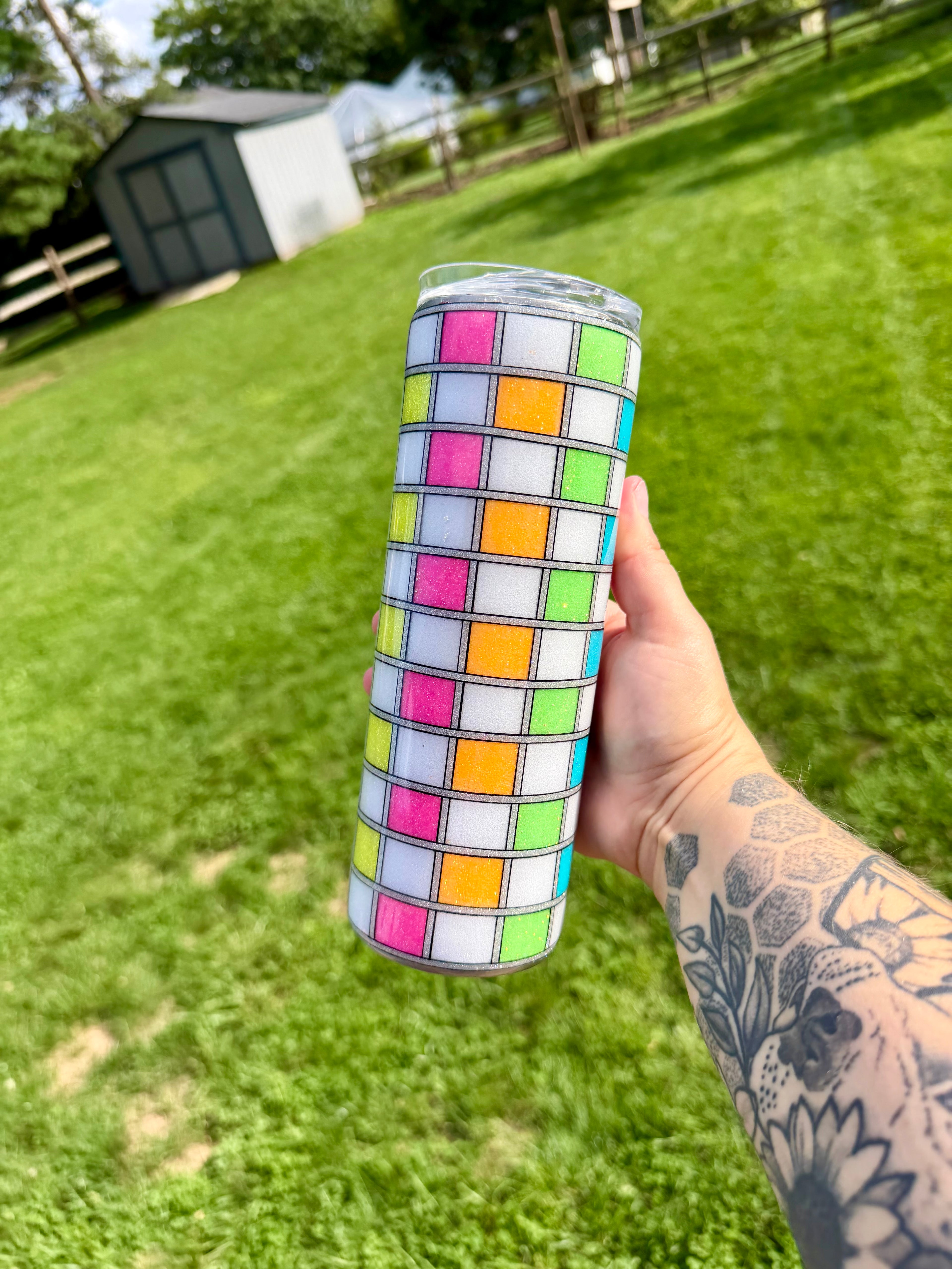 Neon Checkered Plaid 20oz Tumbler